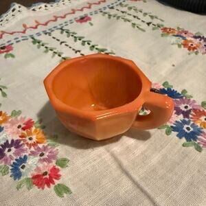 Akro Agate Slag Glass Mini Mug • Orange Swirl • 1” • Display Only